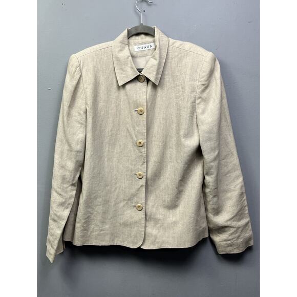 Chaus Jacket Womens 12 Linen Tan Button front Office Casual Lined Neutral - Picture 1 of 7